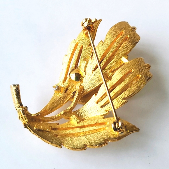 Vintage J.J Jonette Stylized Leaves Goldtone Signed Brooch Pin - Picture 4 of 6